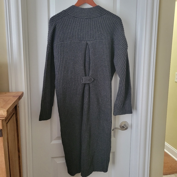 Mo:Vint Anthro Charcoal Gray Longline Open Thick Knitted Cardigan - Picture 3 of 3